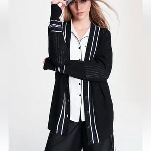 Rag & Bone Dianna Cardigan Sweater Size Medium Black w/ Blue & White Relaxed fit